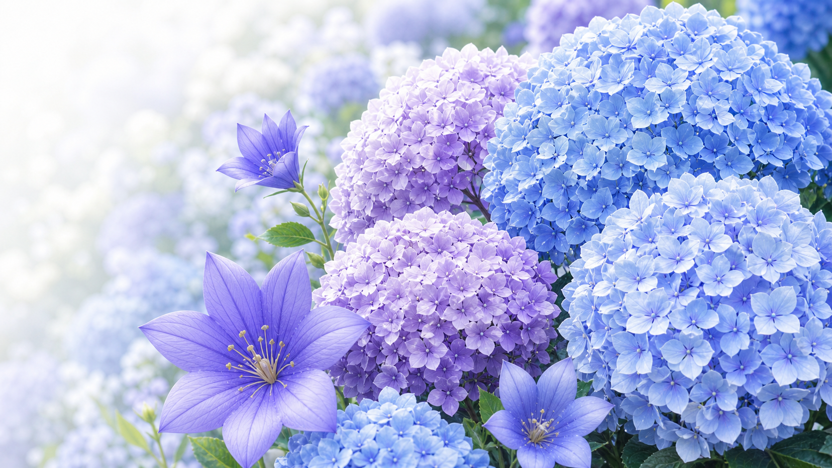 青と紫の紫陽花
